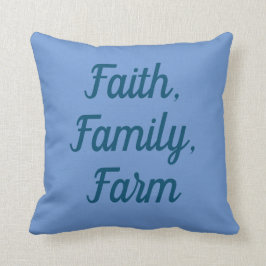 Faith, familj, gård, söt blå på blått  kudde