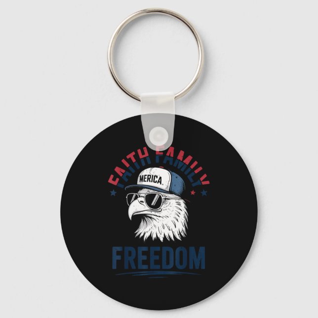 Faith Family Dom Bald Eagle Patriotic Boys America Nyckelring (Framsida)