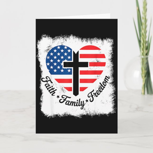 Faith Family Dom Usa Flag Cross Heart Patriotic Am Kort (Framsida)