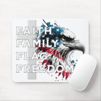 Faith, Family, Flagga, Freedom, Eagle Mouse Pad Musmatta