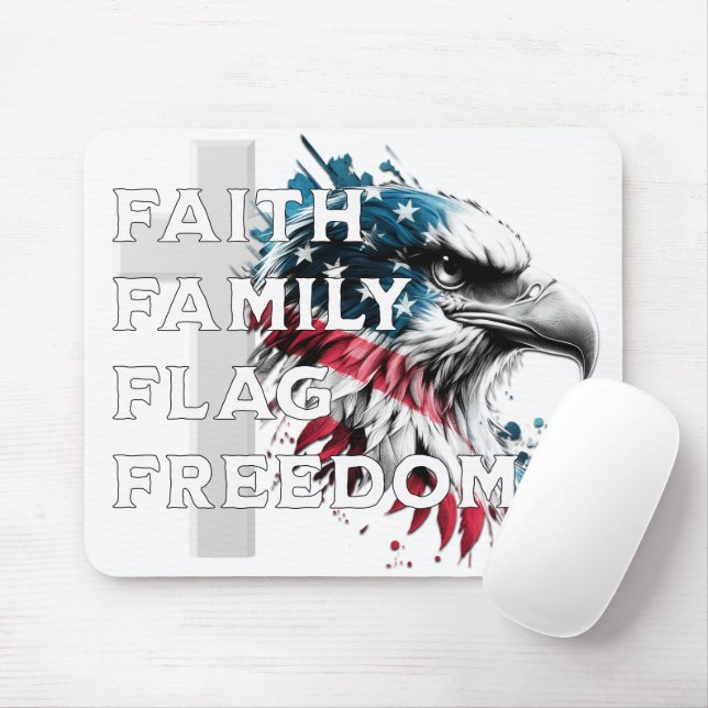 Faith, Family, Flagga, Freedom, Eagle Mouse Pad Musmatta (Med mus)