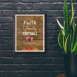 Faith Family Football Personlig Rustic Sign Poster