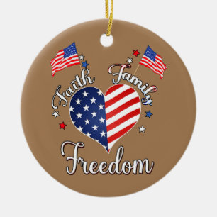 Faith Family Freedom 4 juli Amerikan Julgransprydnad Keramik