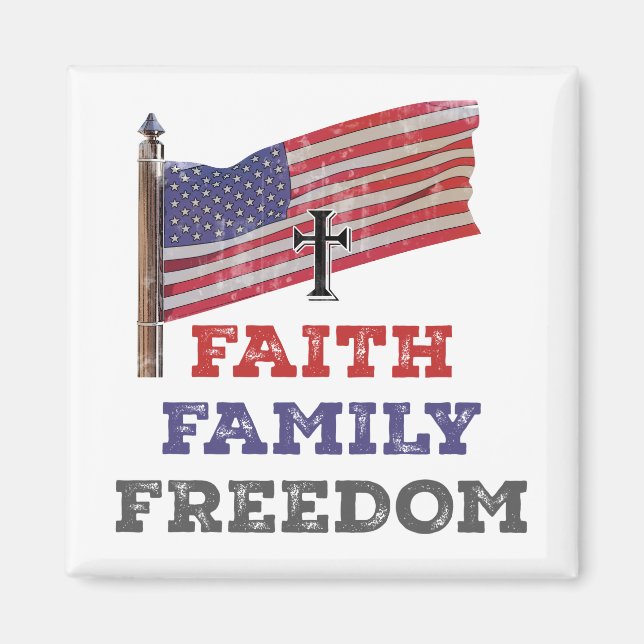 Faith Family Freedom Kor med Flagga Magnet (Framsidan)