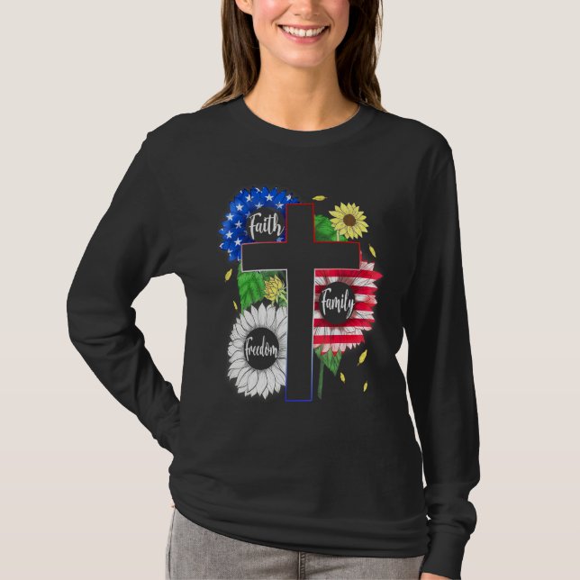 Faith Family Freedom Patriotic Christian Kor Ame T Shirt (Framsida)