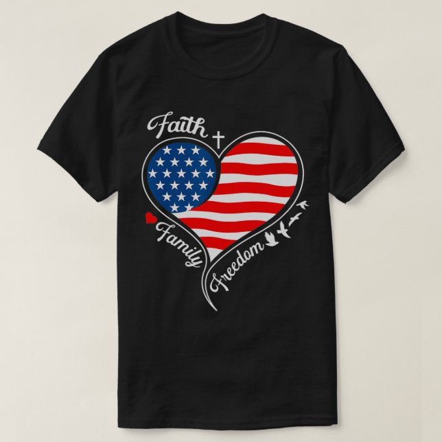 Faith Family Freedom Patriotic Kor Heart Ameri T Shirt (Design framsida)