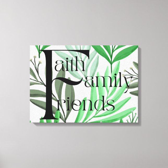 Faith Family Friends Tropical Blommigt Wall Art Canvastryck (Framsida)