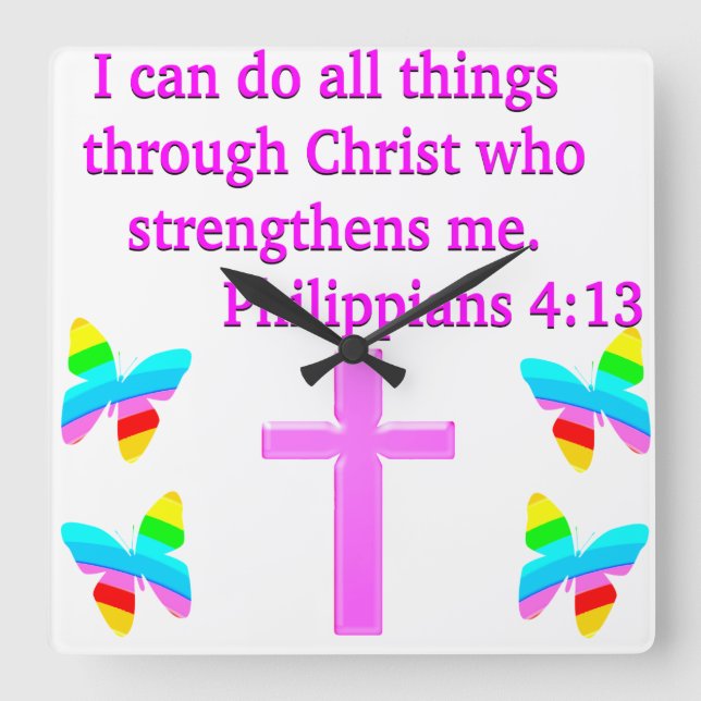 FAITH FILLED PHILIPPIANS 4:13 DESIGN FYRKANTIG KLOCKA (Framsida)