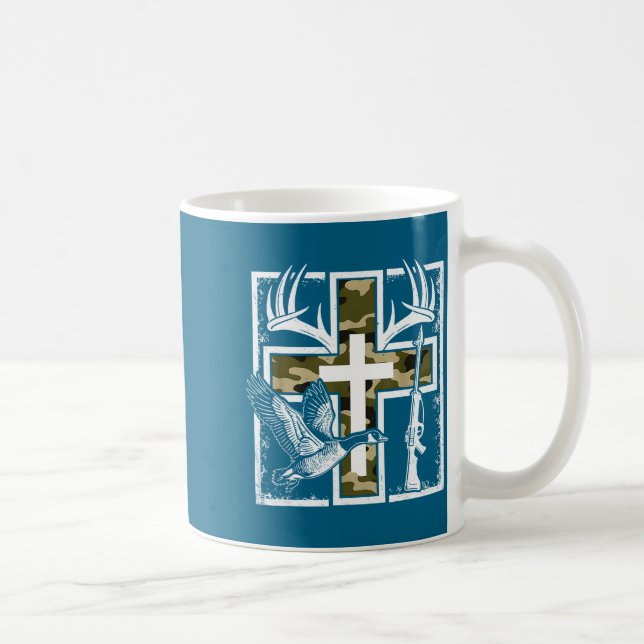 Faith Fishing Hunting Camo Cross Duck Deer Christi Kaffemugg (Höger)