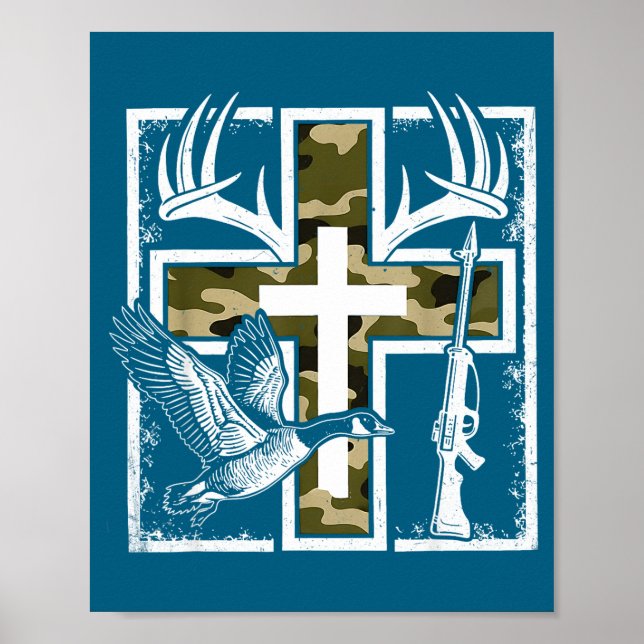 Faith Fishing Hunting Camo Cross Duck Deer Christi Poster (Framsidan)