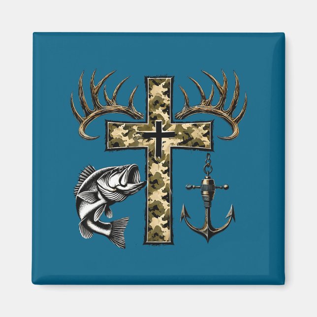 Faith Fishing Hunting Camo Cross With Hook B Chris Magnet (Framsidan)