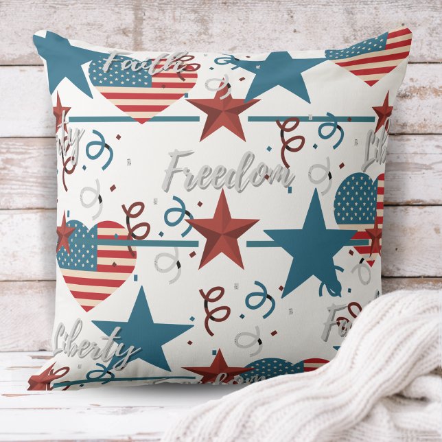 Faith, Freedom and Liberty Retro Patriotic Kudde (Faith, Freedom and Liberty Retro Patriotic Throw Pillow)