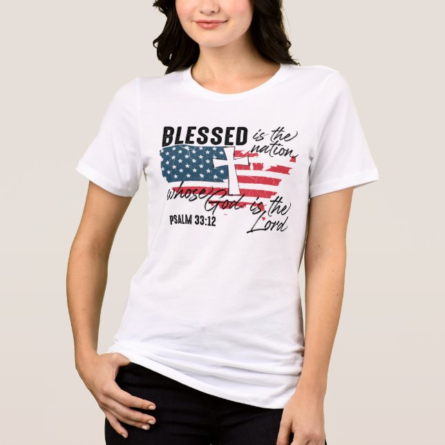 Faith & Freedom: Psalm 33:12 T Shirt (Framsida)