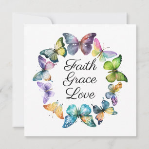 Faith, Grace och Kärlek med fjärilar Kort