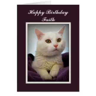 Faith Grattis på födelsedagen White Cat Card Hälsningskort