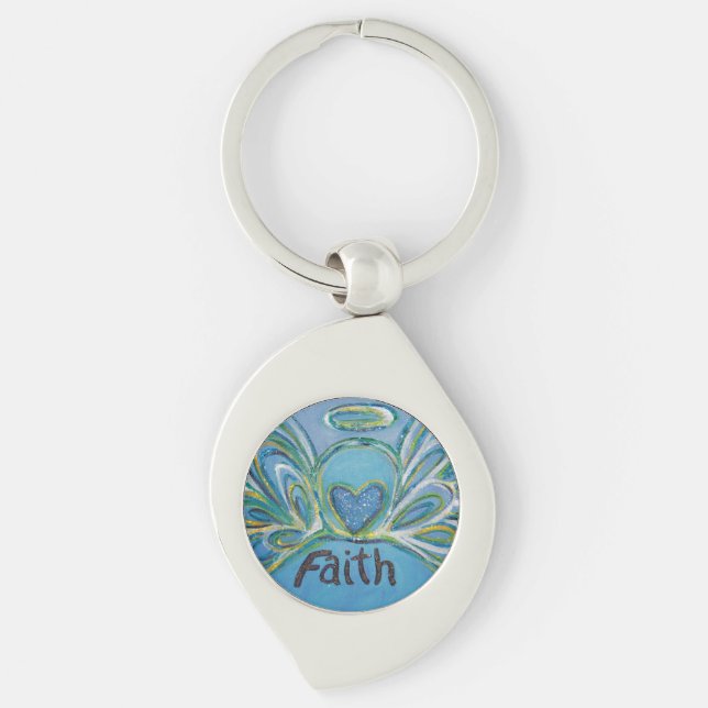 Faith Guardian Angel Ord Anpassningsbar Keychains Swirl Silverfärgad Nyckelring (Framsidan)