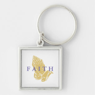 Faith Händer i Prayer Keychain Fyrkantig Silverfärgad Nyckelring
