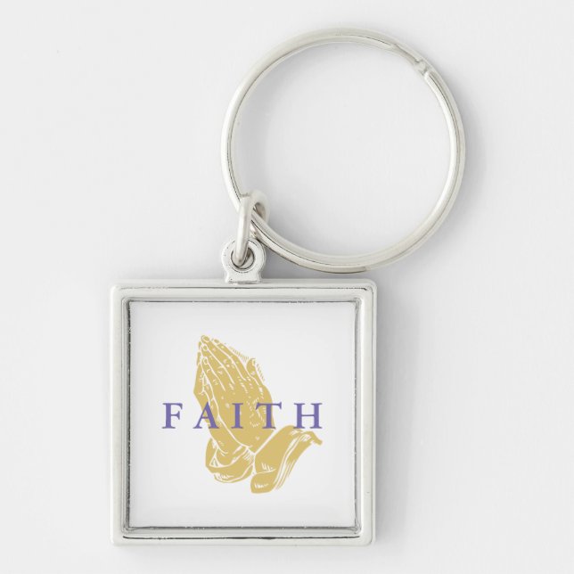 Faith Händer i Prayer Keychain Fyrkantig Silverfärgad Nyckelring (Framsidan)