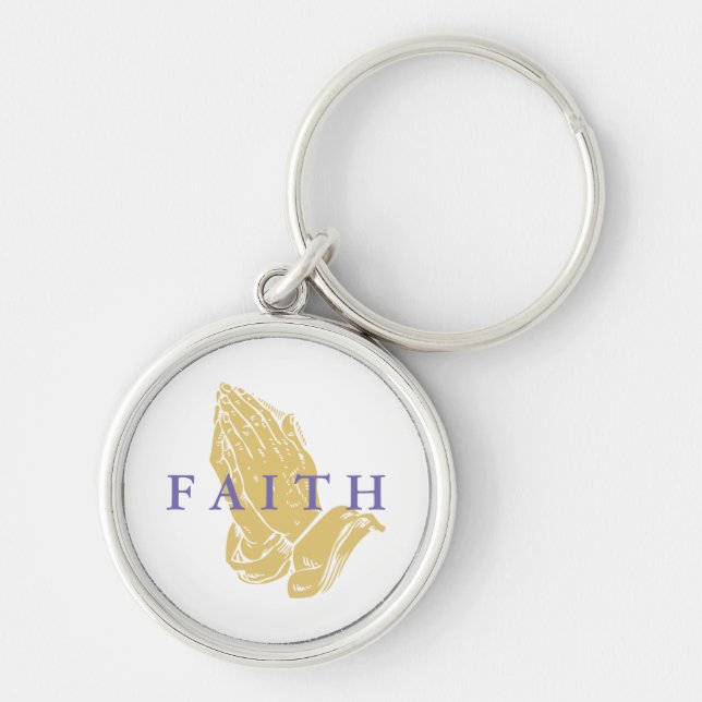 Faith Händer i Prayer Keychain Rund Silverfärgad Nyckelring (Framsidan)