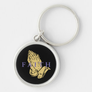 Faith Händer i Prayer Keychain Rund Silverfärgad Nyckelring