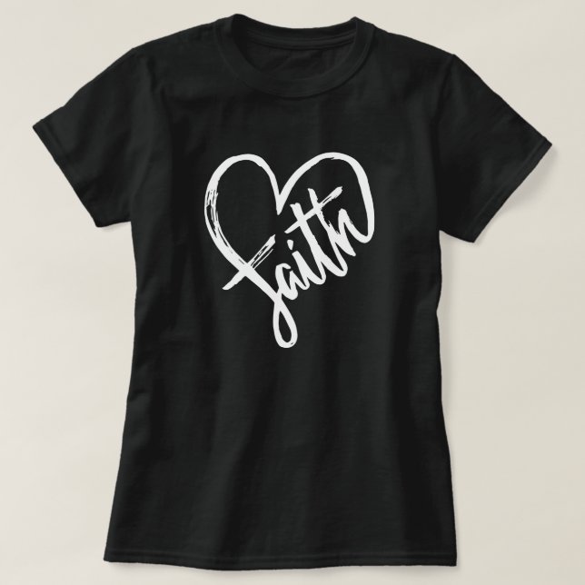 Faith Heart Christian Black and White T Shirt (Design framsida)