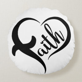 Faith Heart Shape Inspirational Black Typography Rund Kudde