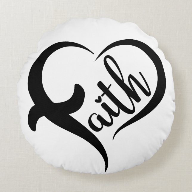 Faith Heart Shape Inspirational Black Typography Rund Kudde (Framsidan)