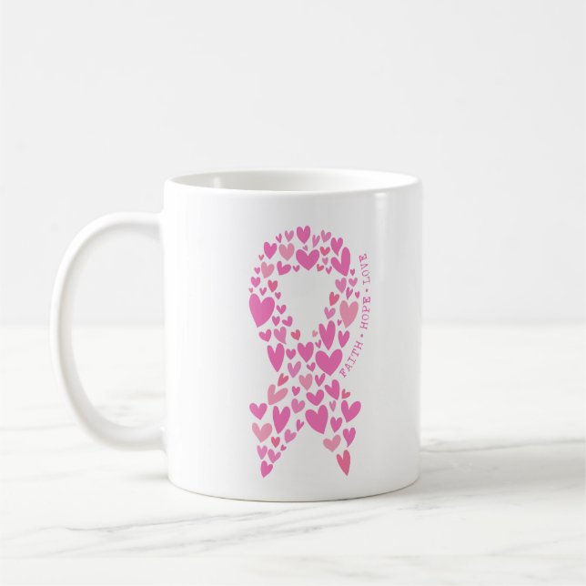 Faith Hope Breast Cancer Pink Ribbon Awareness Kaffemugg (Vänster)