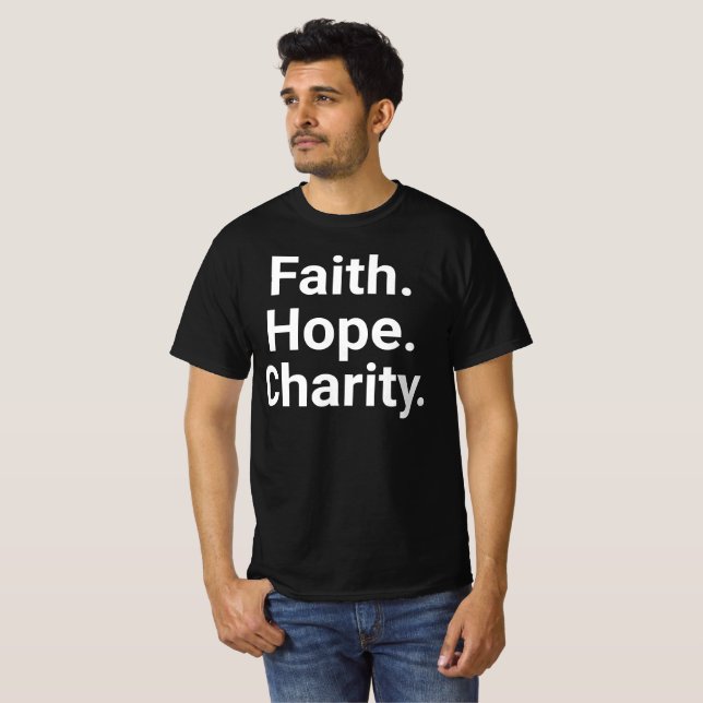 Faith Hope Charity – Christian Minimalist T Shirt (Hel framsida)