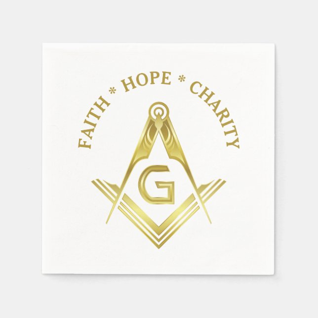 Faith Hope Charity Masonic Napkins Guld Freemason Pappersservett (Framsidan)