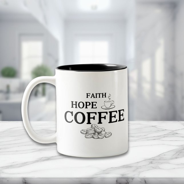 Faith Hope Coffee Typography Quote Två-Tonad Mugg (Skapare uppladdad)
