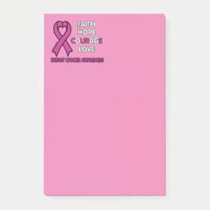 Faith Hope Courage Kärlek.. Breast Cancer Post-it Block