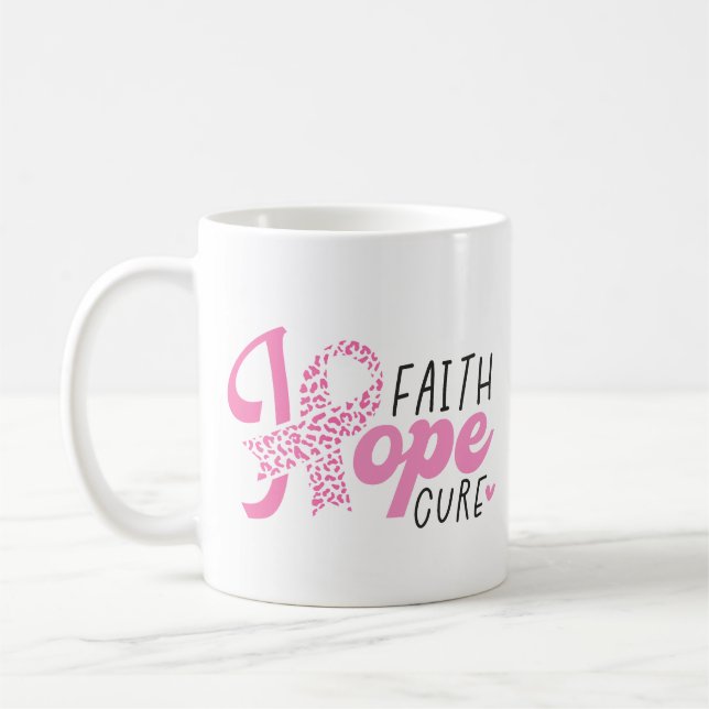 Faith Hope Cure Breast Cancer Pink Ribbon Kaffemugg (Vänster)