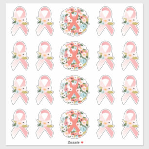 Faith Hope Cure Breast Cancer Ribbon & Blommigts Klistermärken