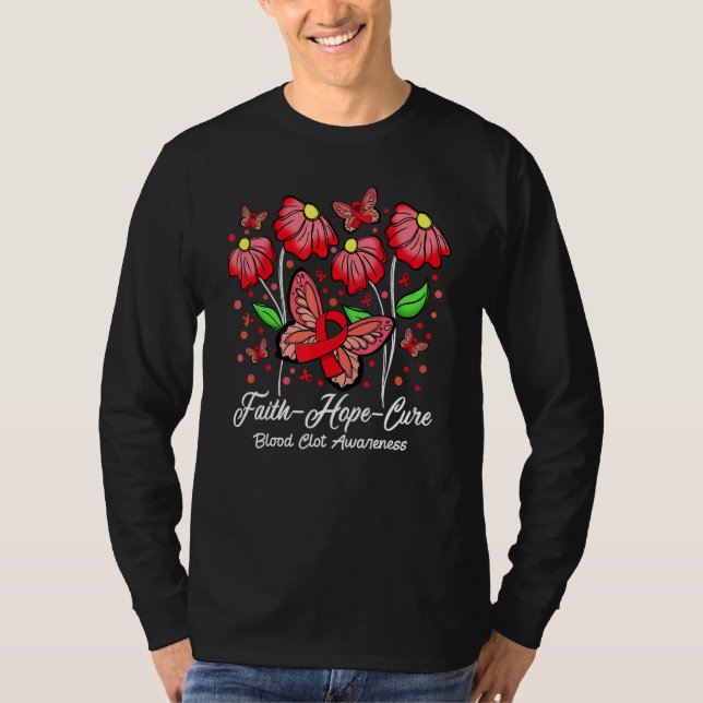 Faith Hope Cure Flower Butterfly Blood Clot Awaren T Shirt (Framsida)