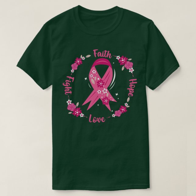 Faith Hope Fight Kärlek Awareness Rosa Ribbon Blom T Shirt (Design framsida)