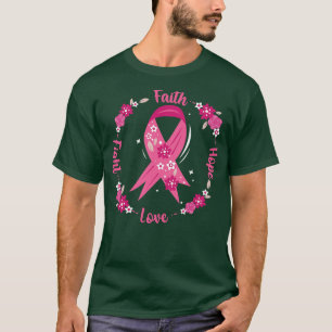 Faith Hope Fight Kärlek Awareness Rosa Ribbon Blom T Shirt