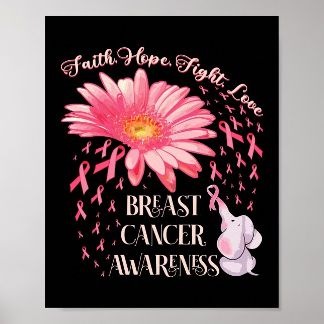 Faith Hope Fight Kärlek Elephant Breast Cancer Poster (Framsidan)