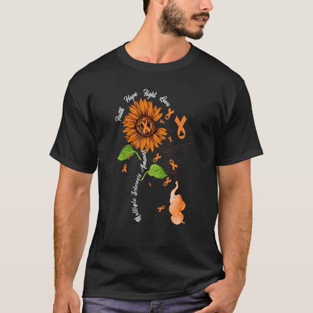 Faith Hope Fight Love Elephant Multiple Sclerosis  T Shirt (Framsida)