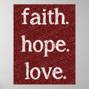 Faith Hope Kärlek 1 Corinthians 13:4-7 Bible Quote Poster