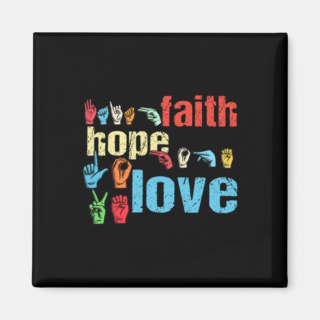 Faith Hope Kärlek American Sign Language Christian Magnet (Framsidan)