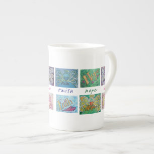 Faith Hope Kärlek Angel Ord China Mugg Benporslin Mugg