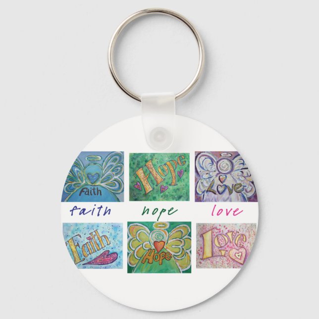 Faith Hope Kärlek Angel Ord Collage Keychain Nyckelring (Framsida)