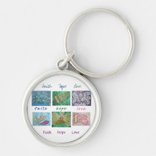 Faith Hope Kärlek Angel Ord Collage Keychain Rund Silverfärgad Nyckelring