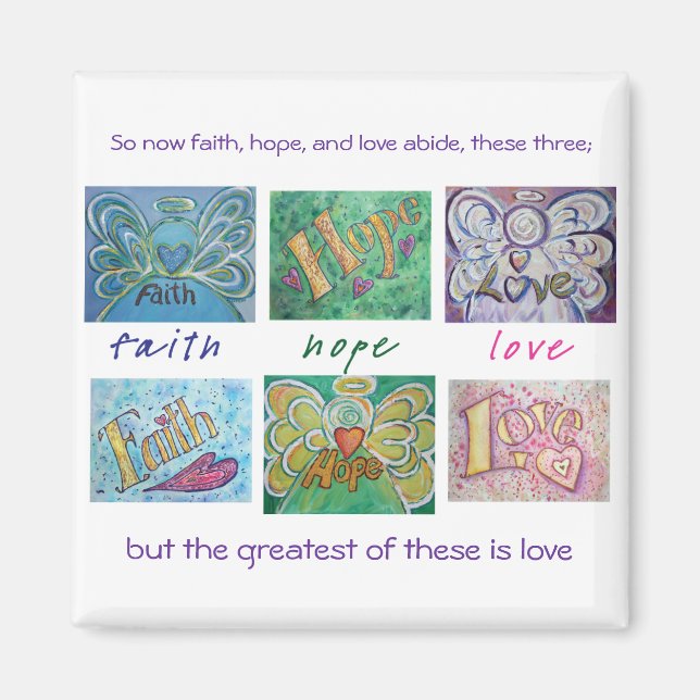 Faith Hope Kärlek Angel Ord Collage Magnet (Framsidan)
