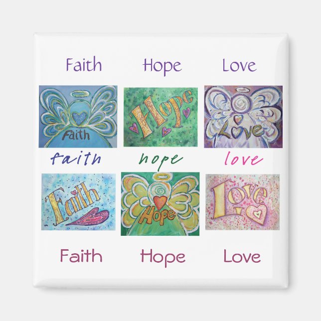 Faith Hope Kärlek Angel Ord Collage Magnet (Framsidan)