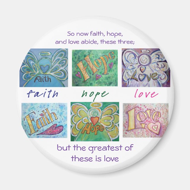 Faith Hope Kärlek Angel Ord Collage Magnet (Framsidan)