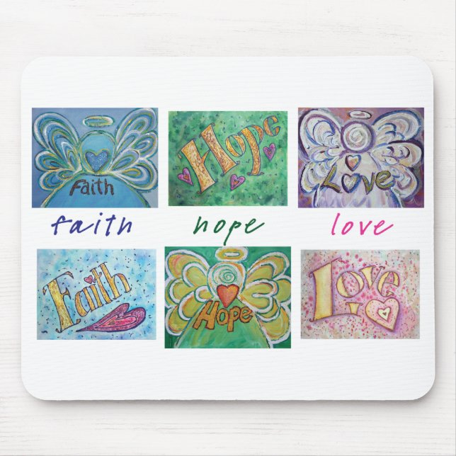 Faith Hope Kärlek Angel Ord Collage Mousepad Musmatta (Framsidan)
