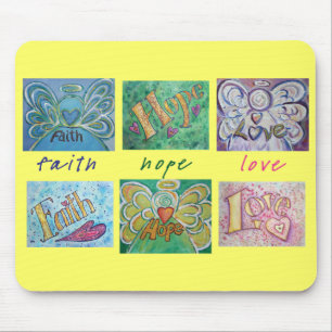 Faith Hope Kärlek Angel Ord Collage Mousepad Musmatta