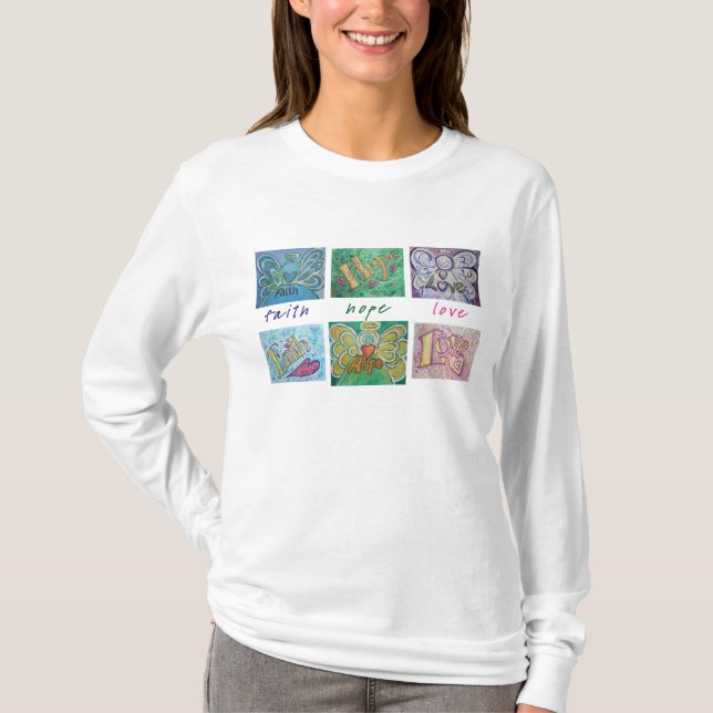 Faith Hope Kärlek Angel Ord Collage T-shirt (Front (Framsida)